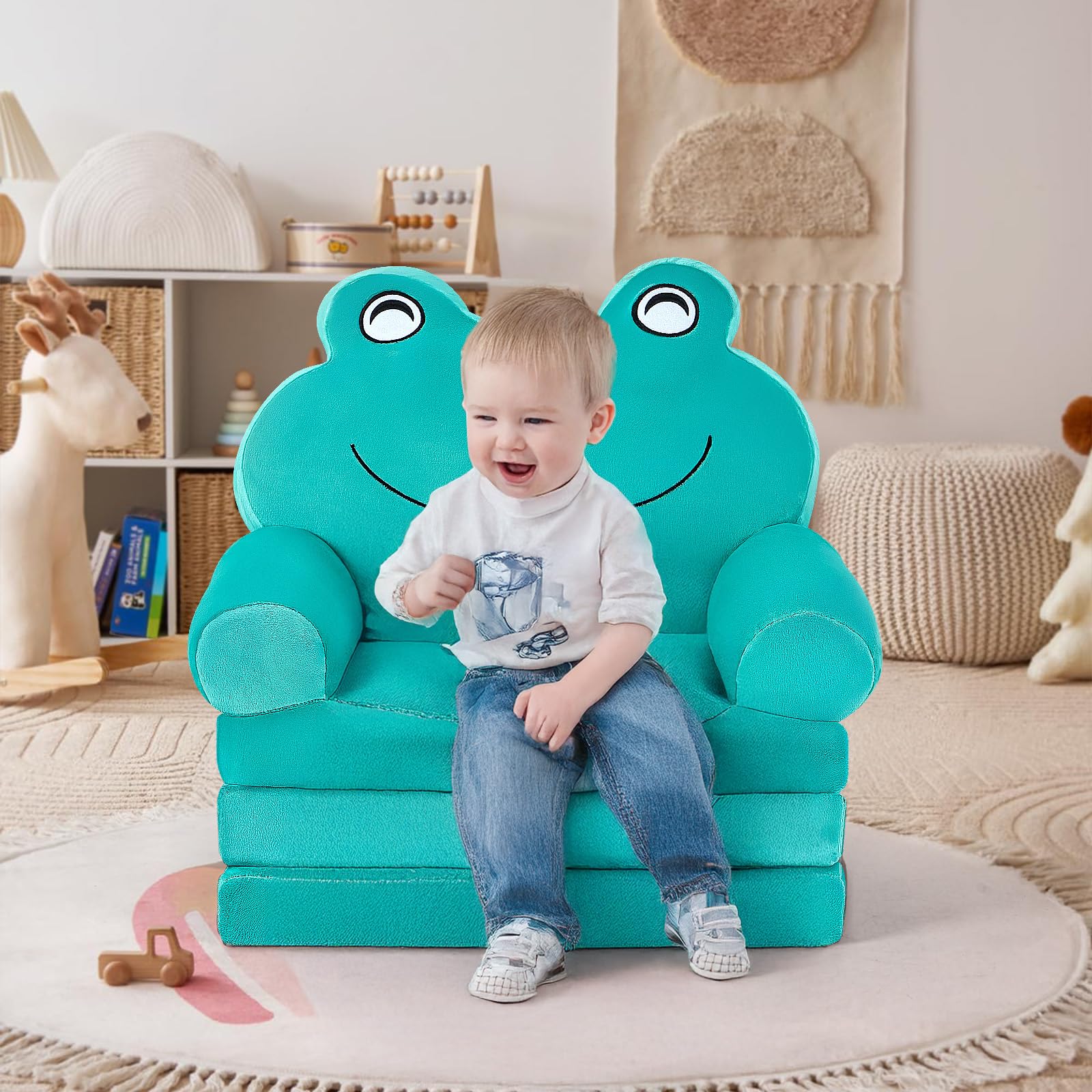 Toddlers and Kids Foldable Foam Sofa Bed With Green Frog Shape