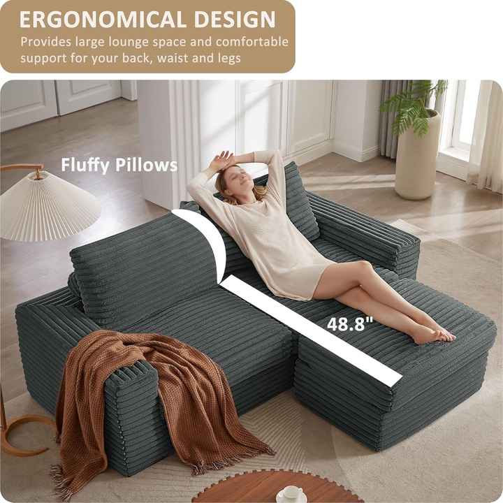 Custom Corduroy Lazy Sofa With Vacuum Compression