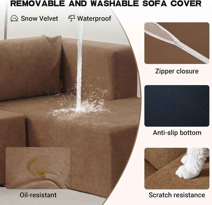 L Shaped Modular Sectional Compressible Sofa Set