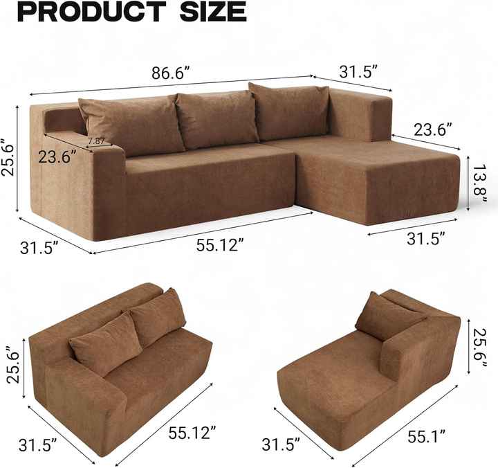 L Shaped Modular Sectional Compressible Sofa Set