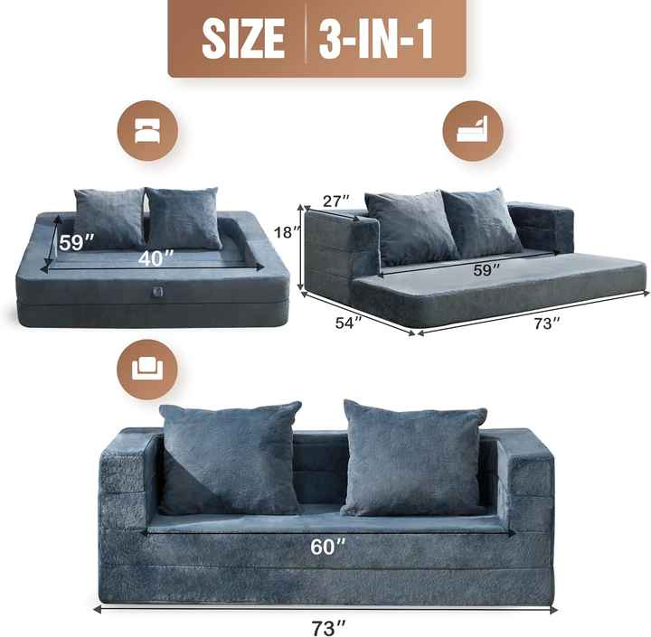 3-in-1 Convertible Floor Sofa For Adults and Pets
