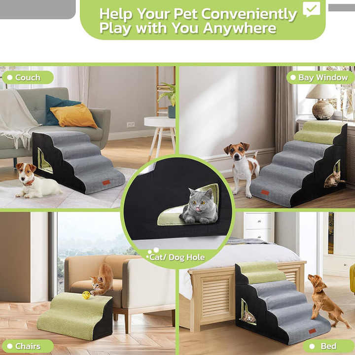 6 Steps Soft Foam Spliced Pet Stairs for High Bed
