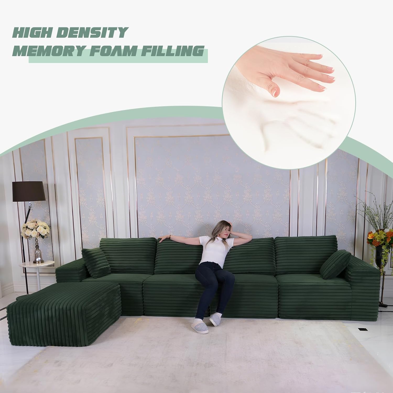 146" U Shape Modular Sectional Compression Sofa