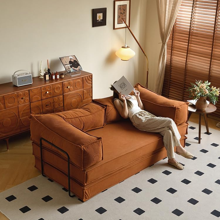 Convertible Sectional Sofa Bed, Rectangular Cushion & Arm, 3-Seater