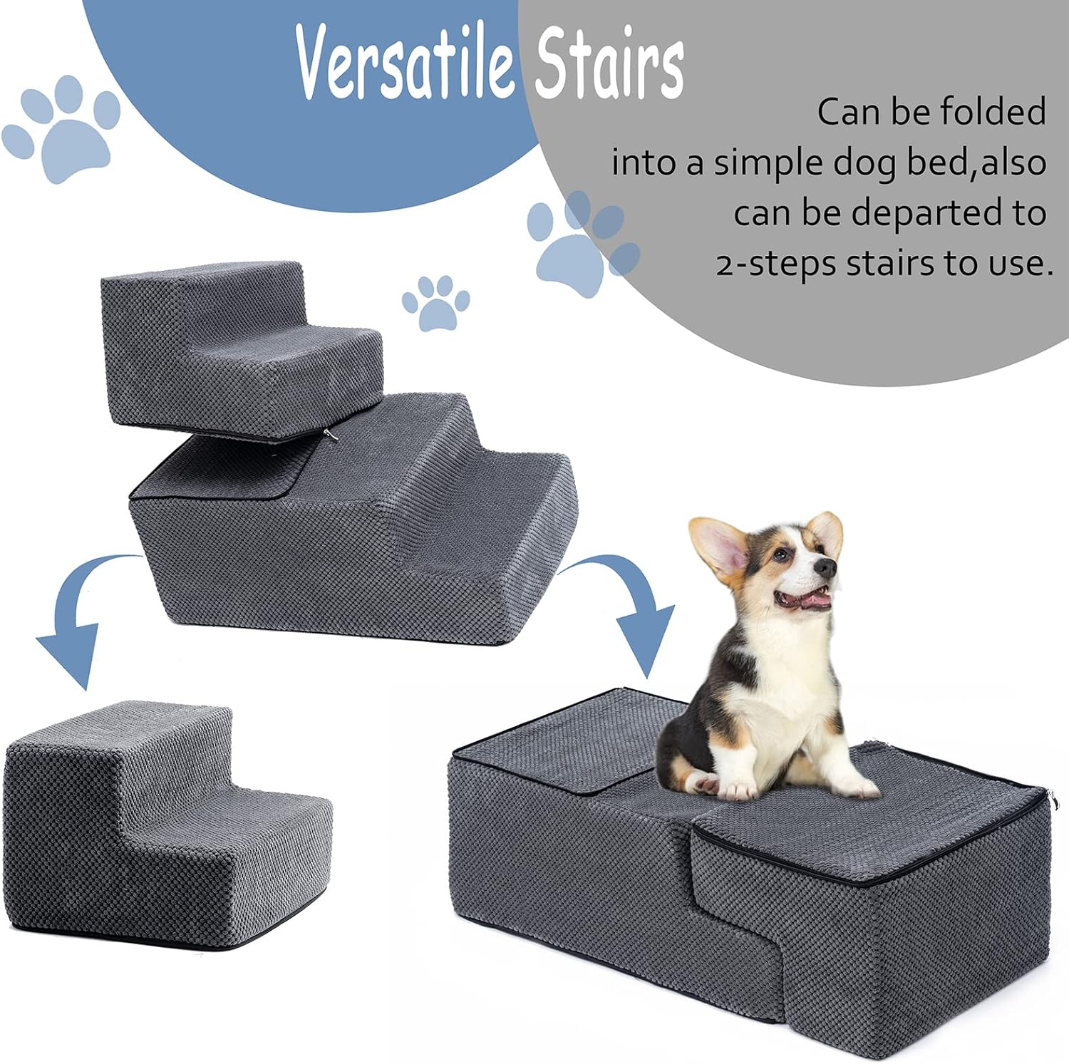 4-Step Compressible Foam Pets Steps For Dogs and Smaller Elder Pets