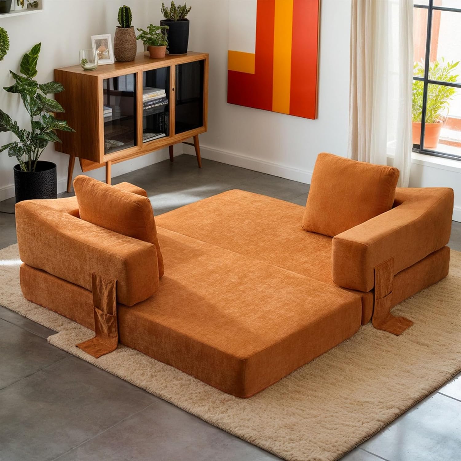 70" Living Room Compressed Foam Sofa with Pull Out Bed & Removable Armrests