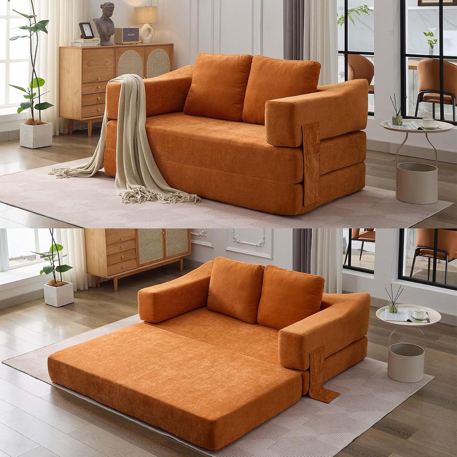 70" Living Room Compressed Foam Sofa with Pull Out Bed & Removable Armrests