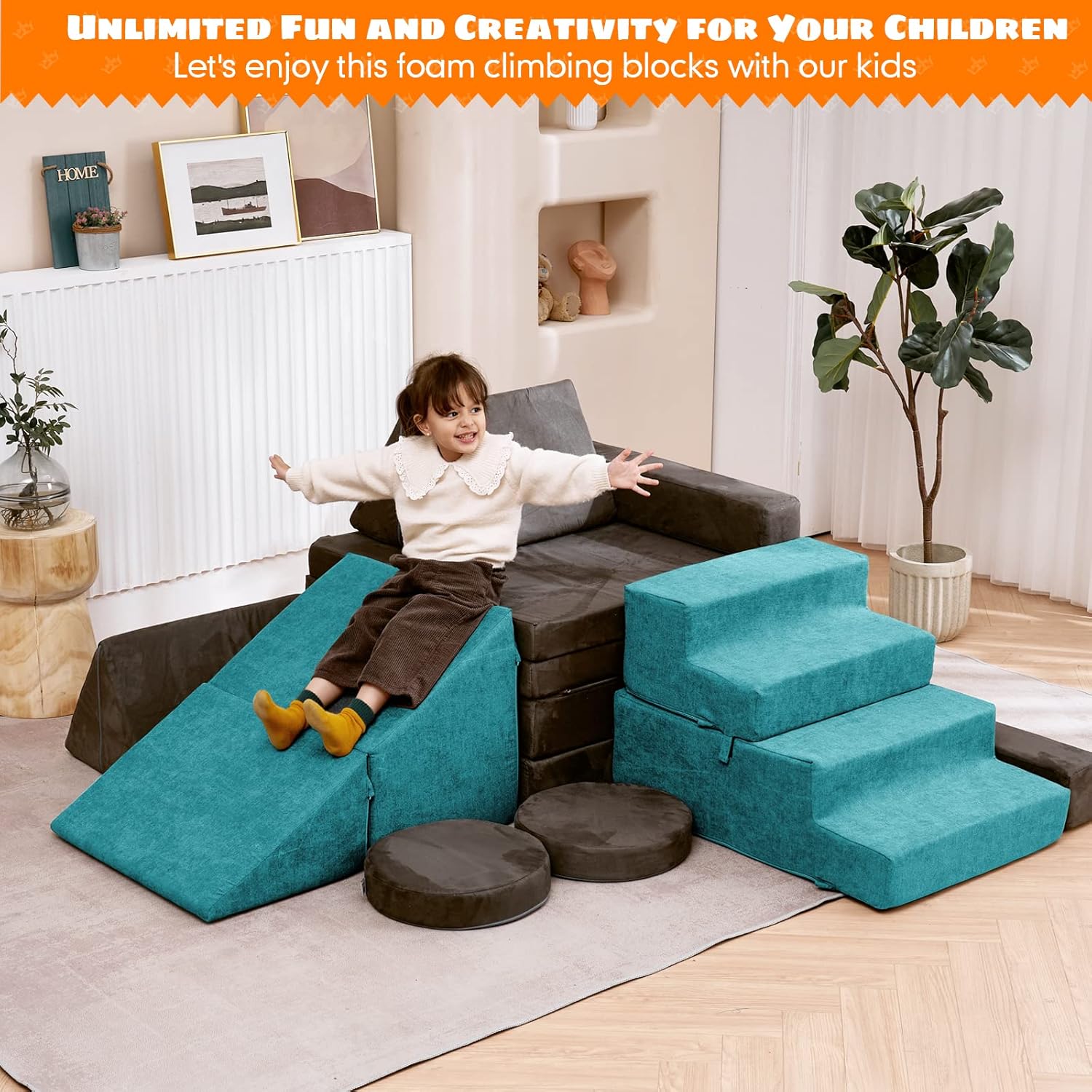 Safe Soft Foam Climbing Blocks with Slide Stairs