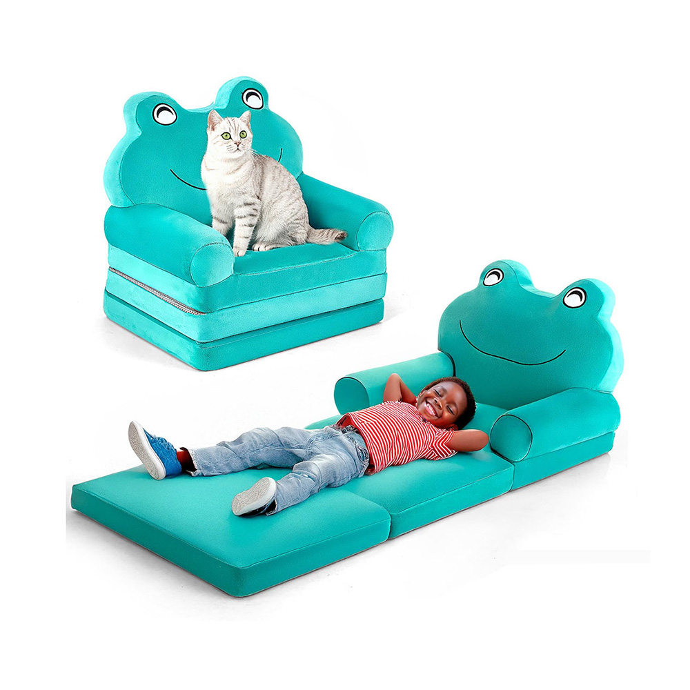 Toddlers and Kids Foldable Foam Sofa Bed With Green Frog Shape
