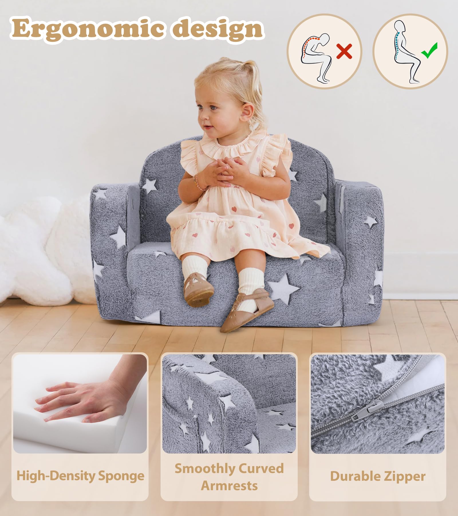 Foldable Kids Sofa Bed Glows in the Dark