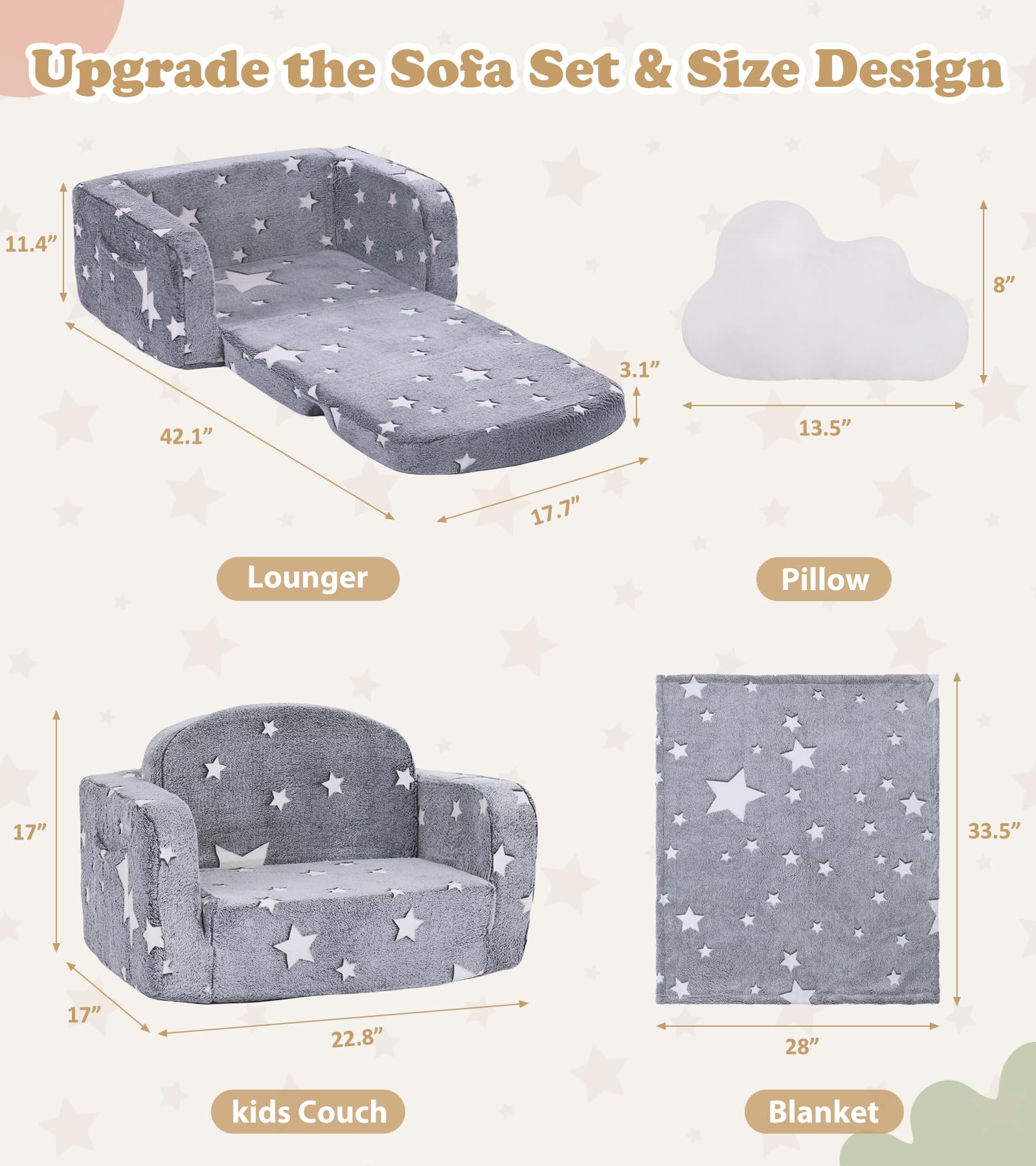 Foldable Kids Sofa Bed Glows in the Dark