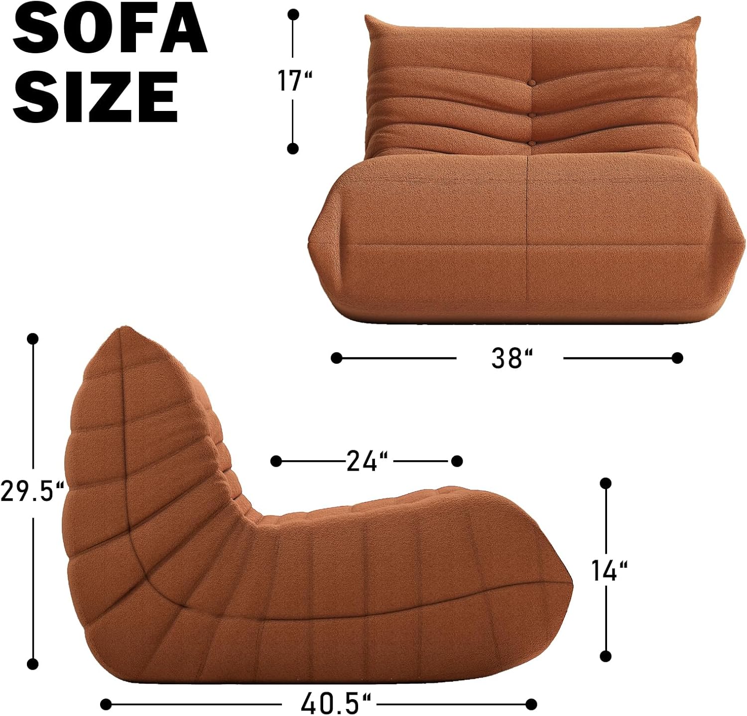 Caterpillar Single Lazy Sofa Bean Bag Chair With Custom Fabric and High Density Foam