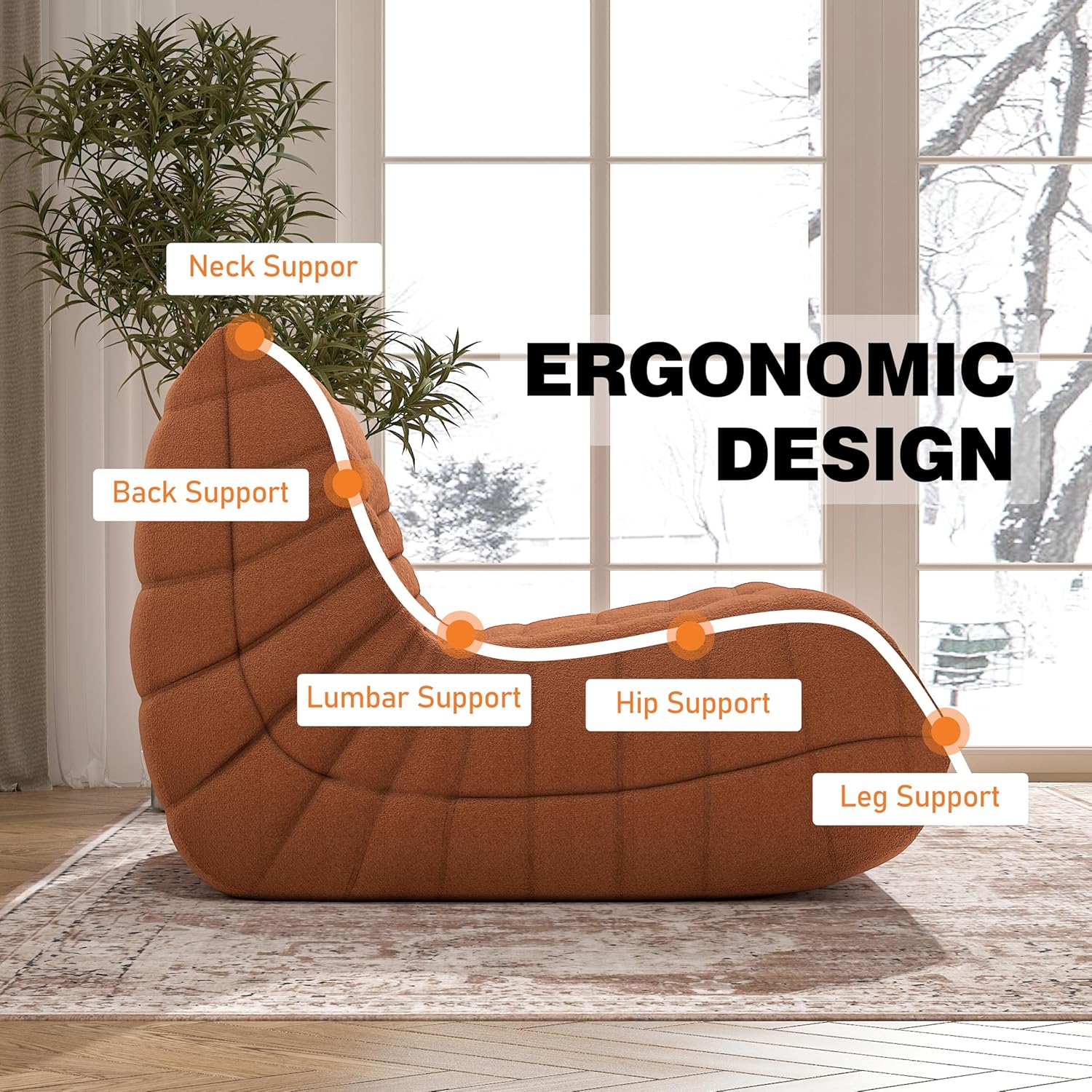 Caterpillar Single Lazy Sofa Bean Bag Chair With Custom Fabric and High Density Foam