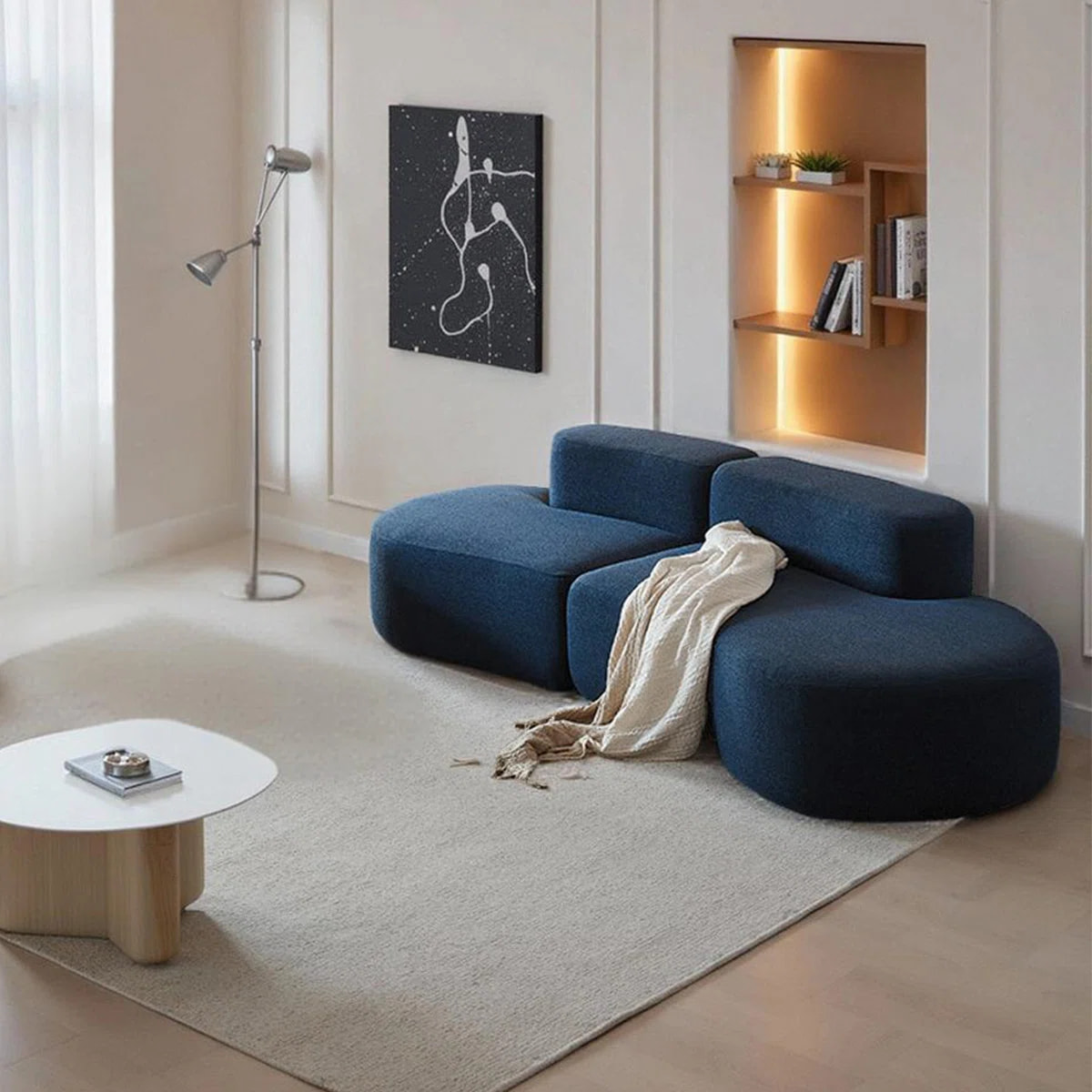 Modern Curved Sectional Sofa With Sherpa Fabric and Compressed Foam