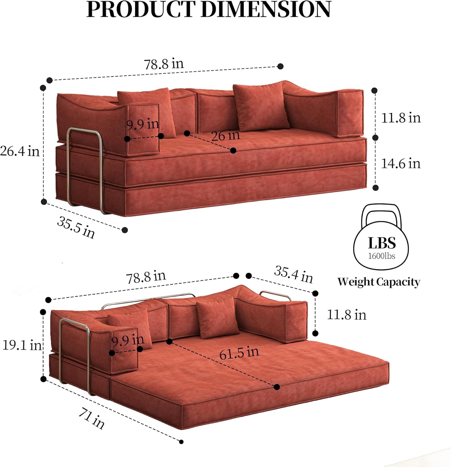 3-in-1 Diy Combination Corduroy Folding Sleeper Sofa