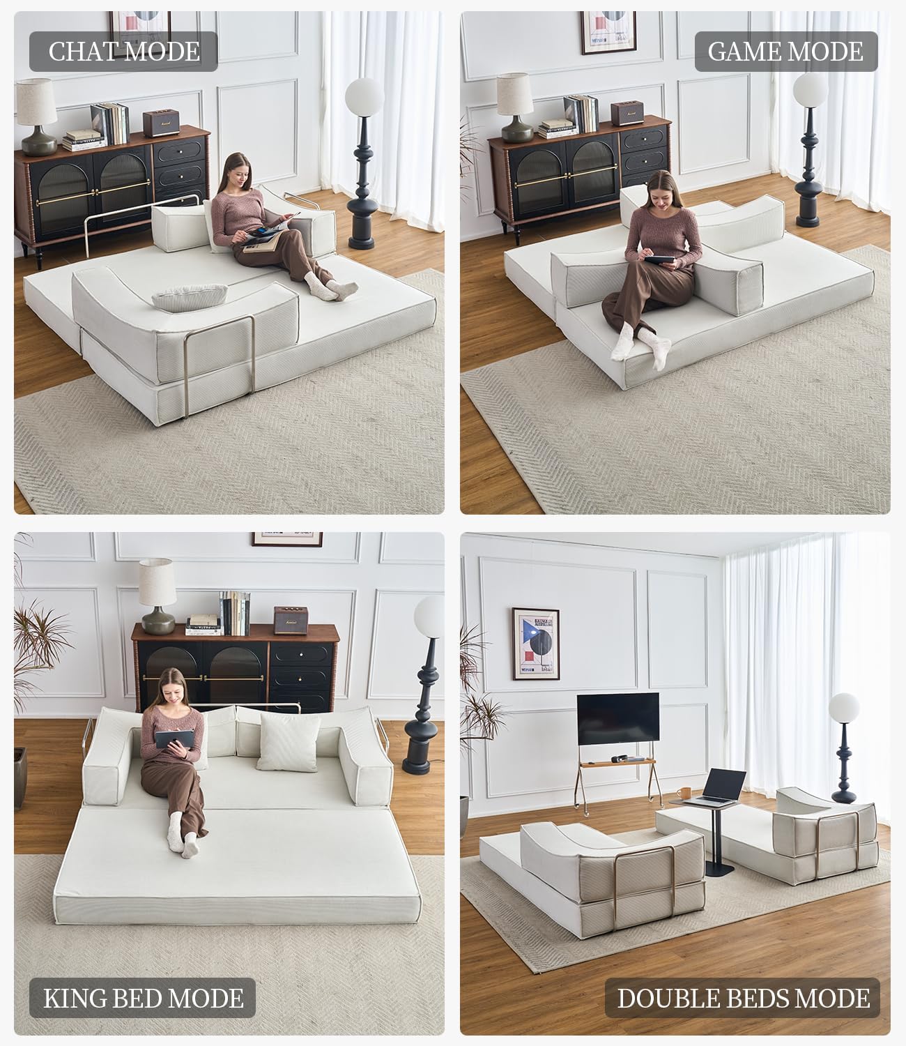 3-in-1 Diy Combination Corduroy Folding Sleeper Sofa