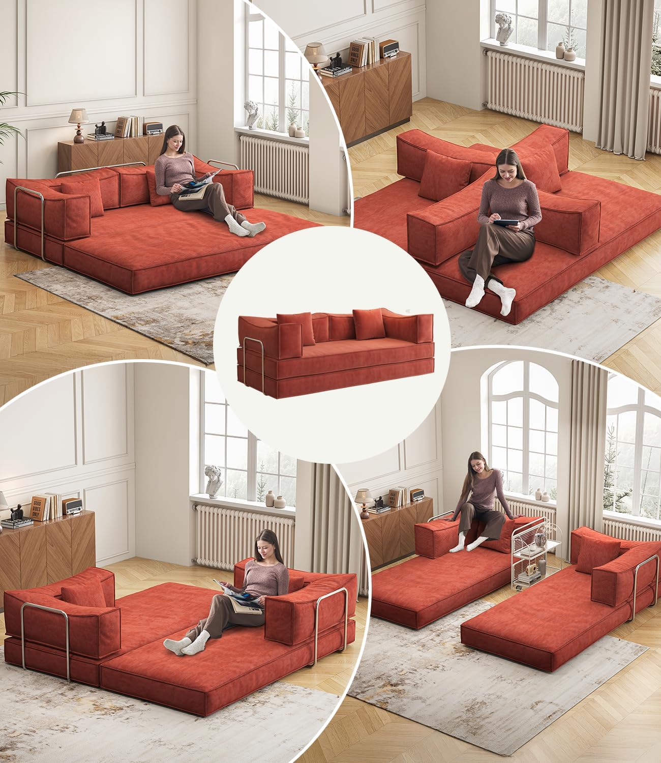 3-in-1 Diy Combination Corduroy Folding Sleeper Sofa