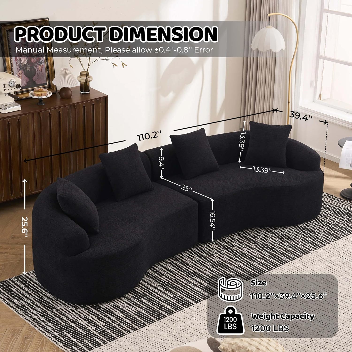 110" Curved Modern Minimalist Sofa Couch Set