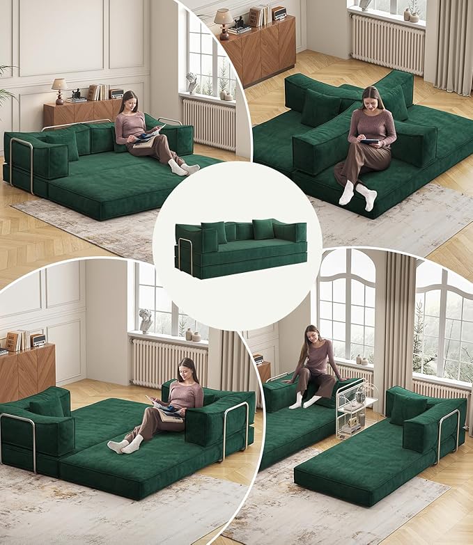 3-in-1 Diy Combination Corduroy Folding Sleeper Sofa
