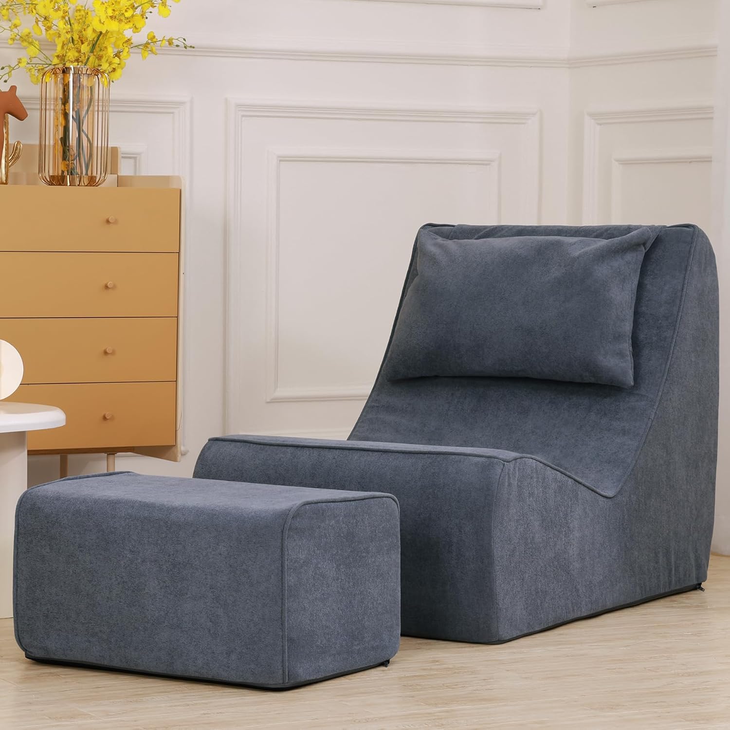 High Density Foam Chaise Lounge with Ottoman & Detachable Neck Pillow