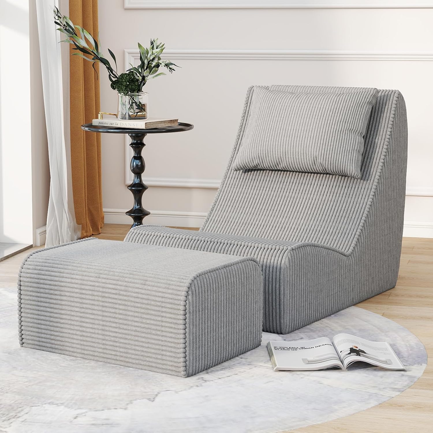 High Density Foam Chaise Lounge with Ottoman & Detachable Neck Pillow