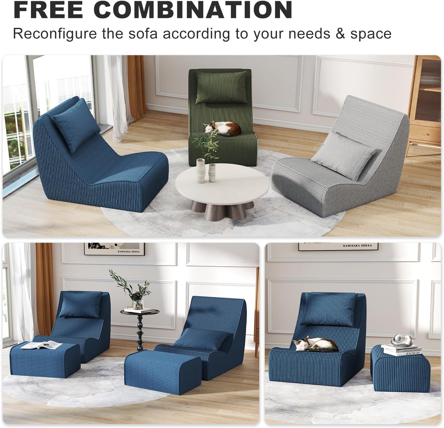 High Density Foam Chaise Lounge with Ottoman & Detachable Neck Pillow