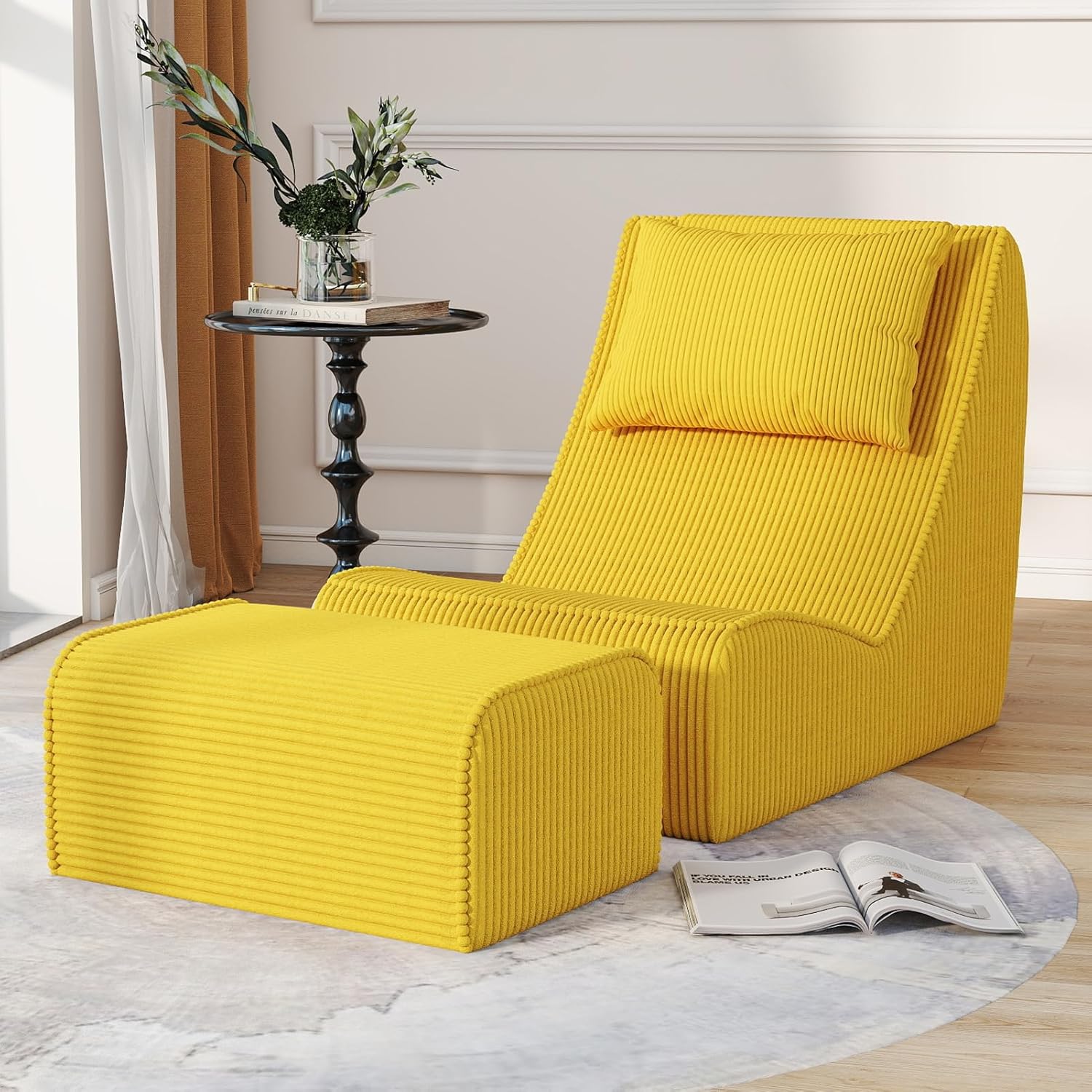 High Density Foam Chaise Lounge with Ottoman & Detachable Neck Pillow