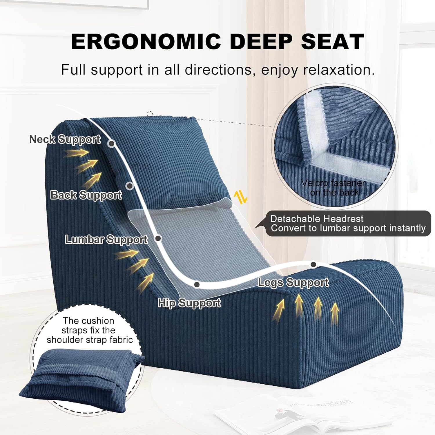 High Density Foam Chaise Lounge with Ottoman & Detachable Neck Pillow