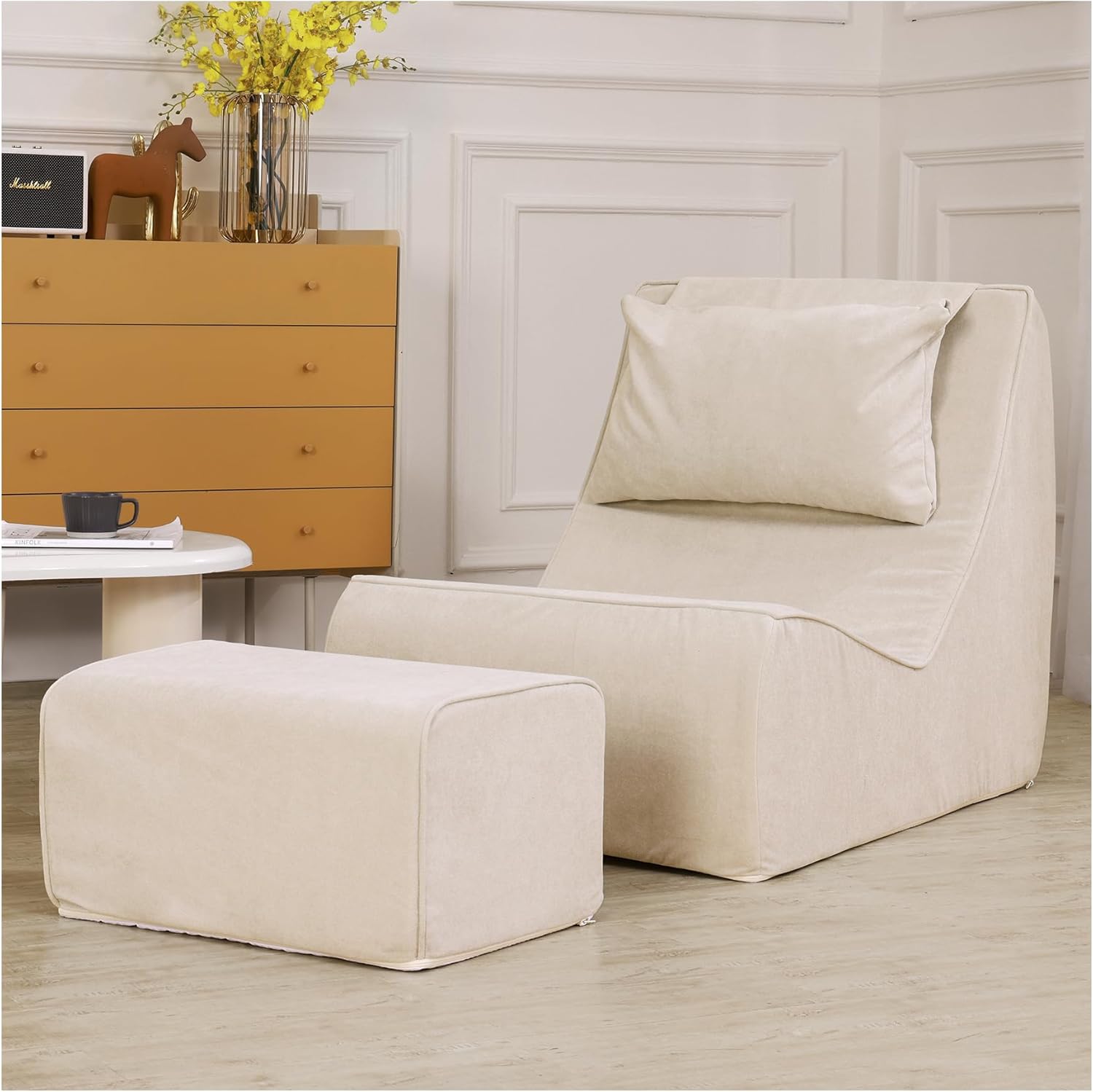 High Density Foam Chaise Lounge with Ottoman & Detachable Neck Pillow