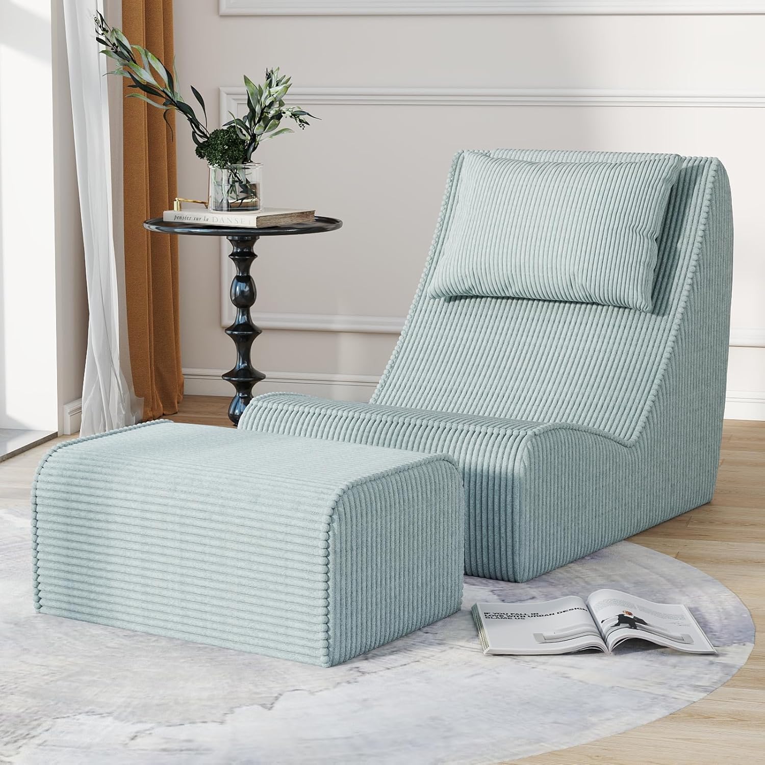 High Density Foam Chaise Lounge with Ottoman & Detachable Neck Pillow