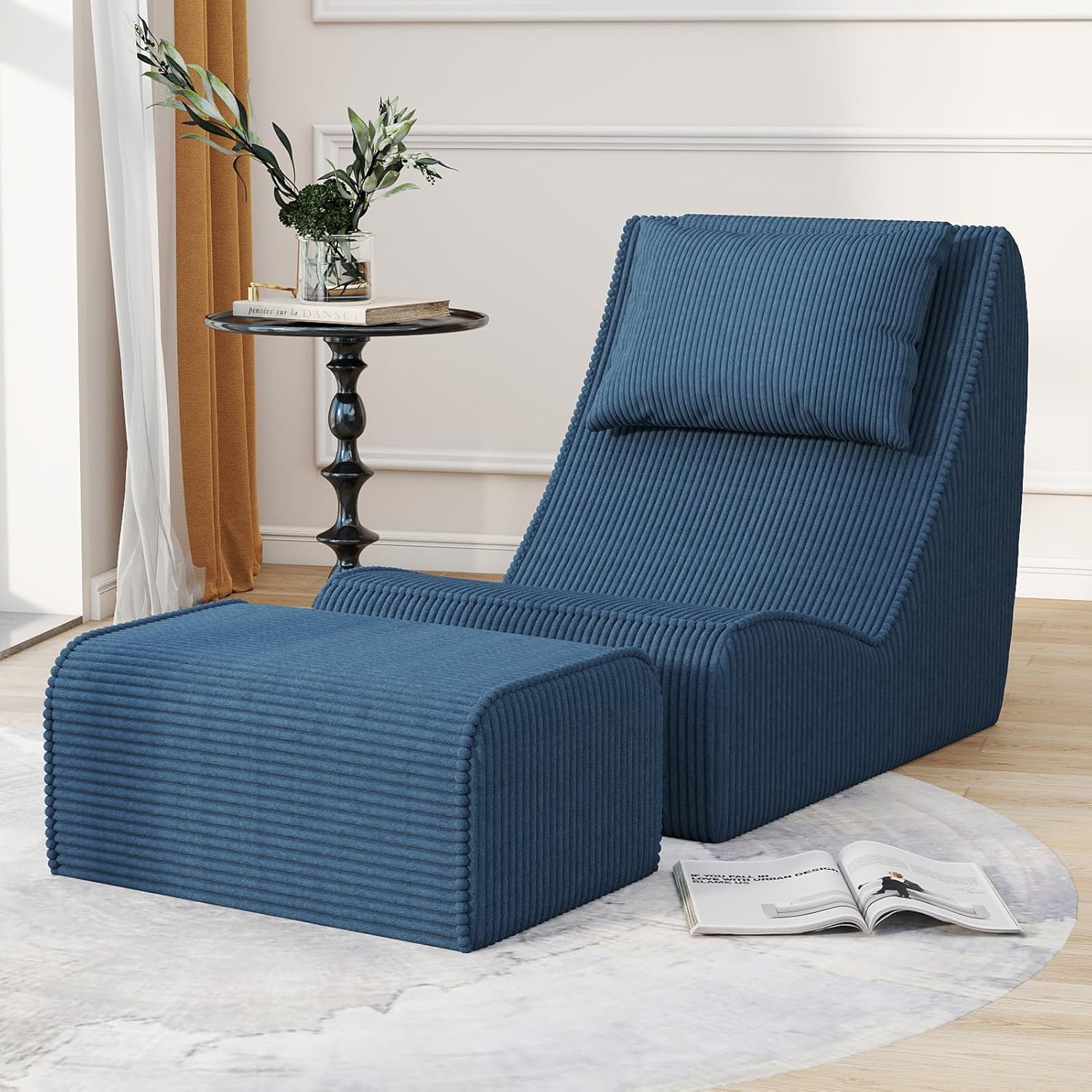 High Density Foam Chaise Lounge with Ottoman & Detachable Neck Pillow