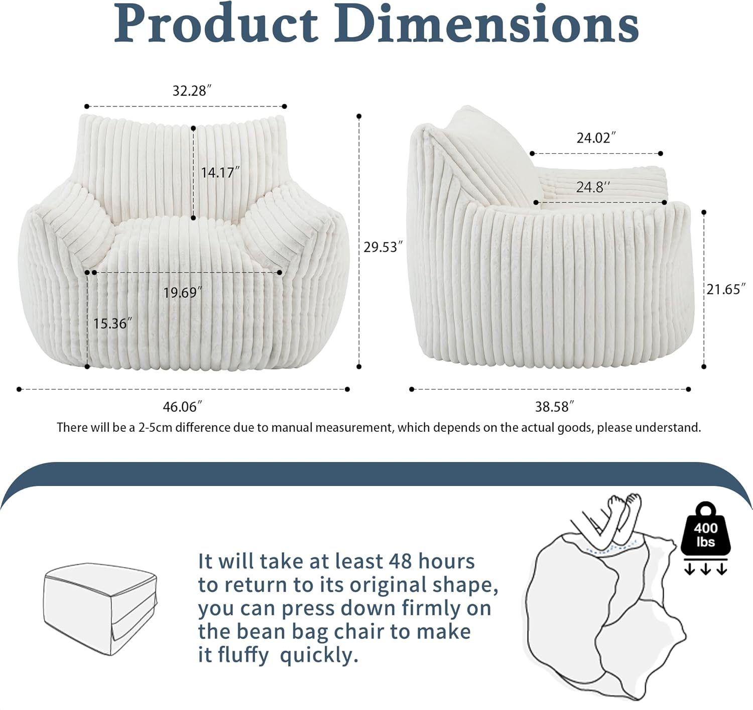 Soft Foam Bean Bag Chair for Adults with Armrests