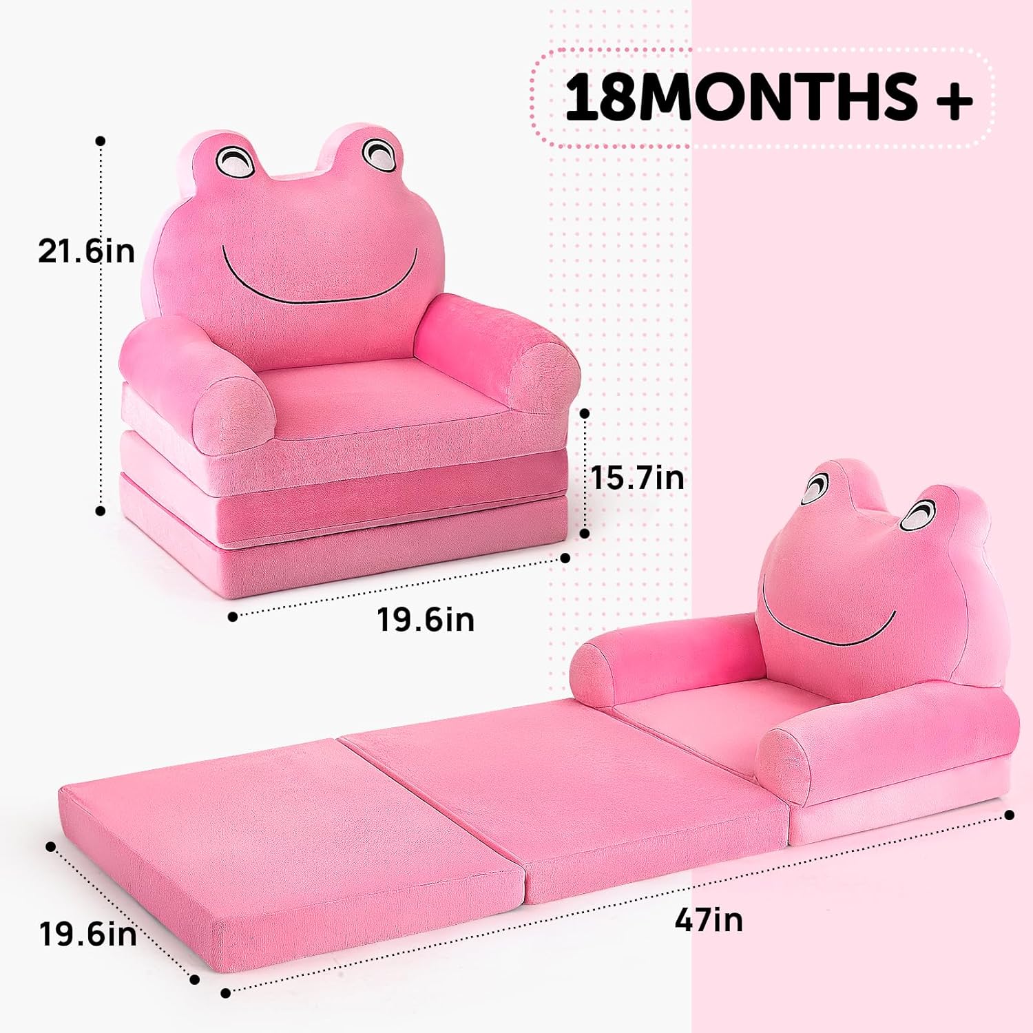 Toddlers and Kids Foldable Foam Sofa Bed With Green Frog Shape