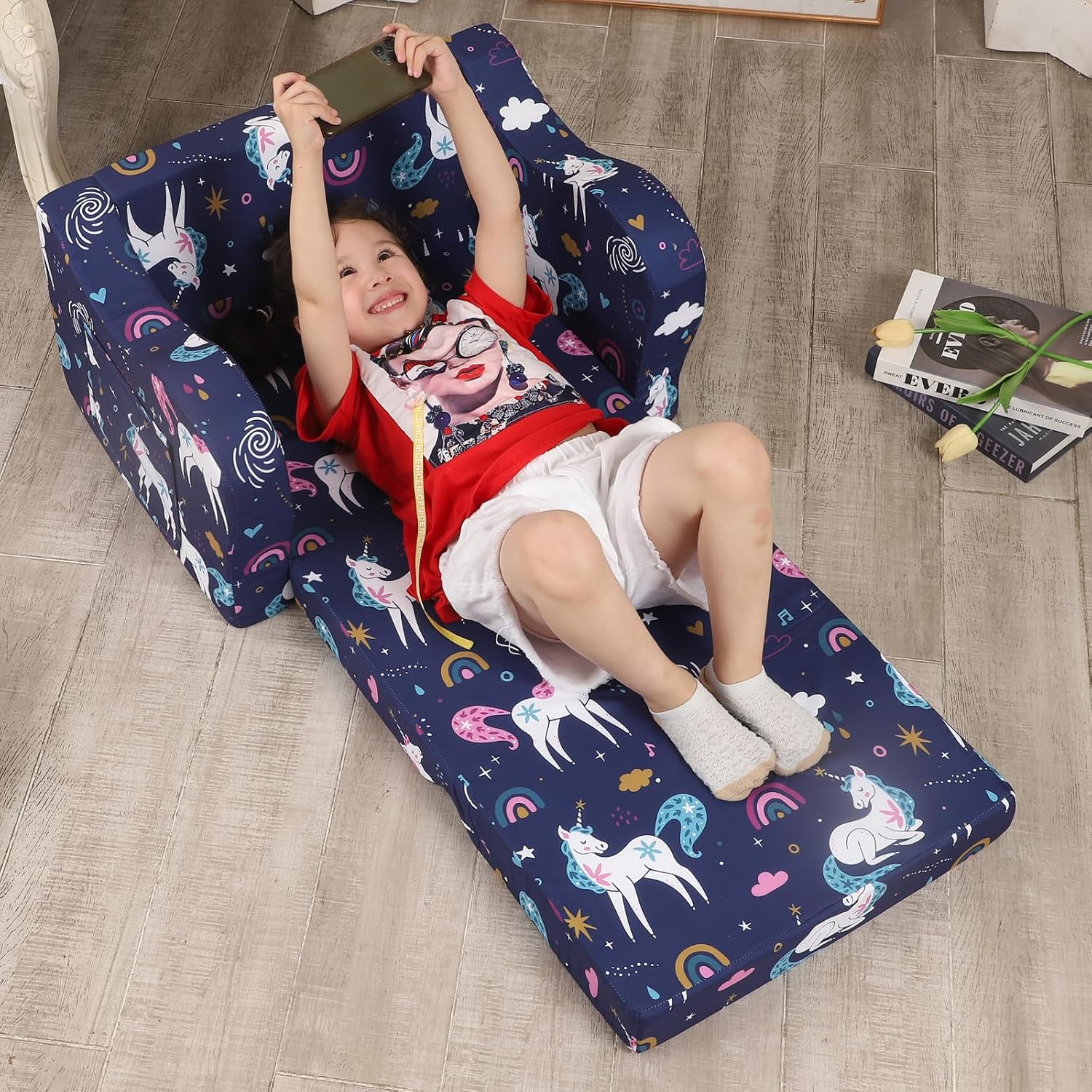 Rainbow Unicorn Print Flipout Kids Sofa Bed