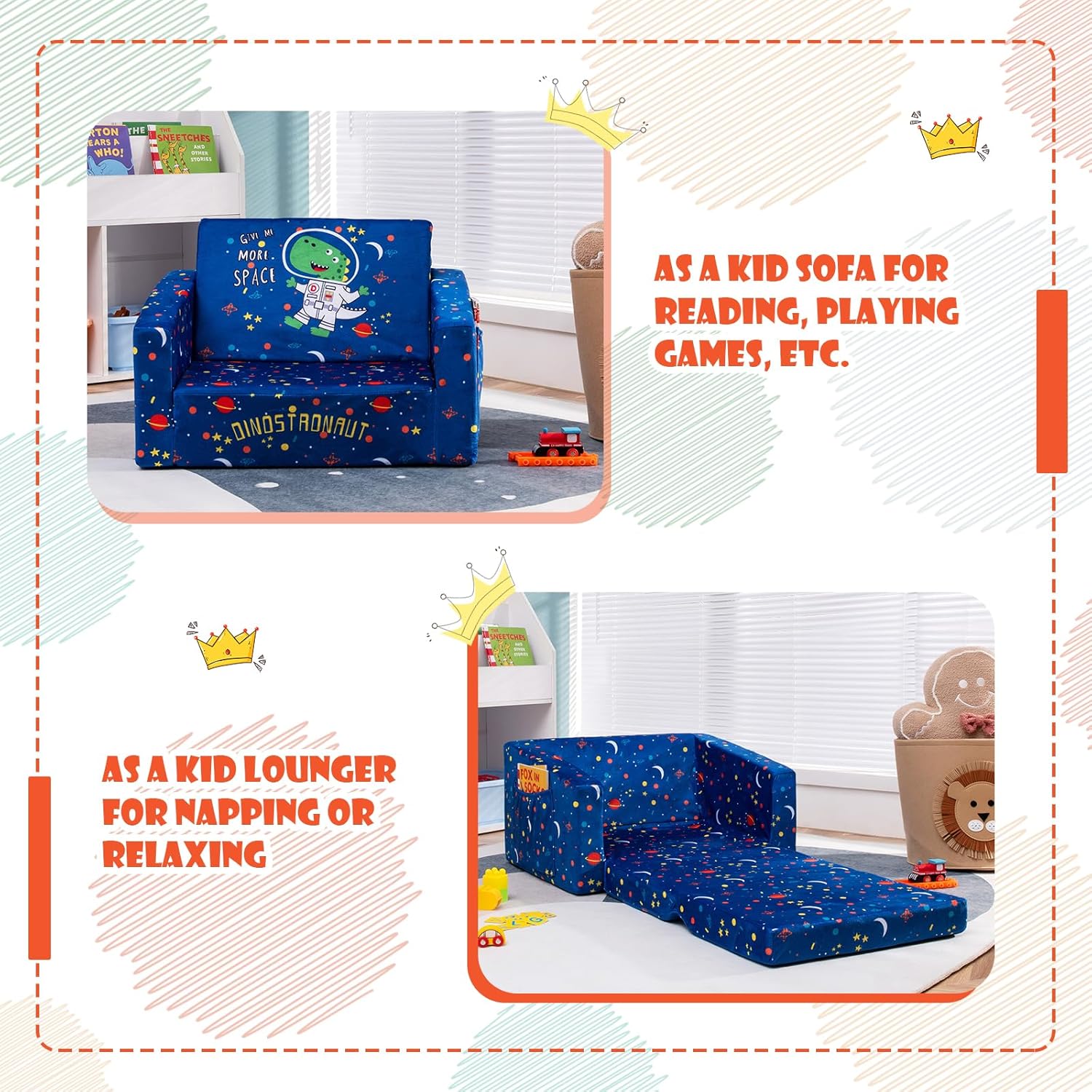 2 in 1 Children Folding Foam Sofa Bed