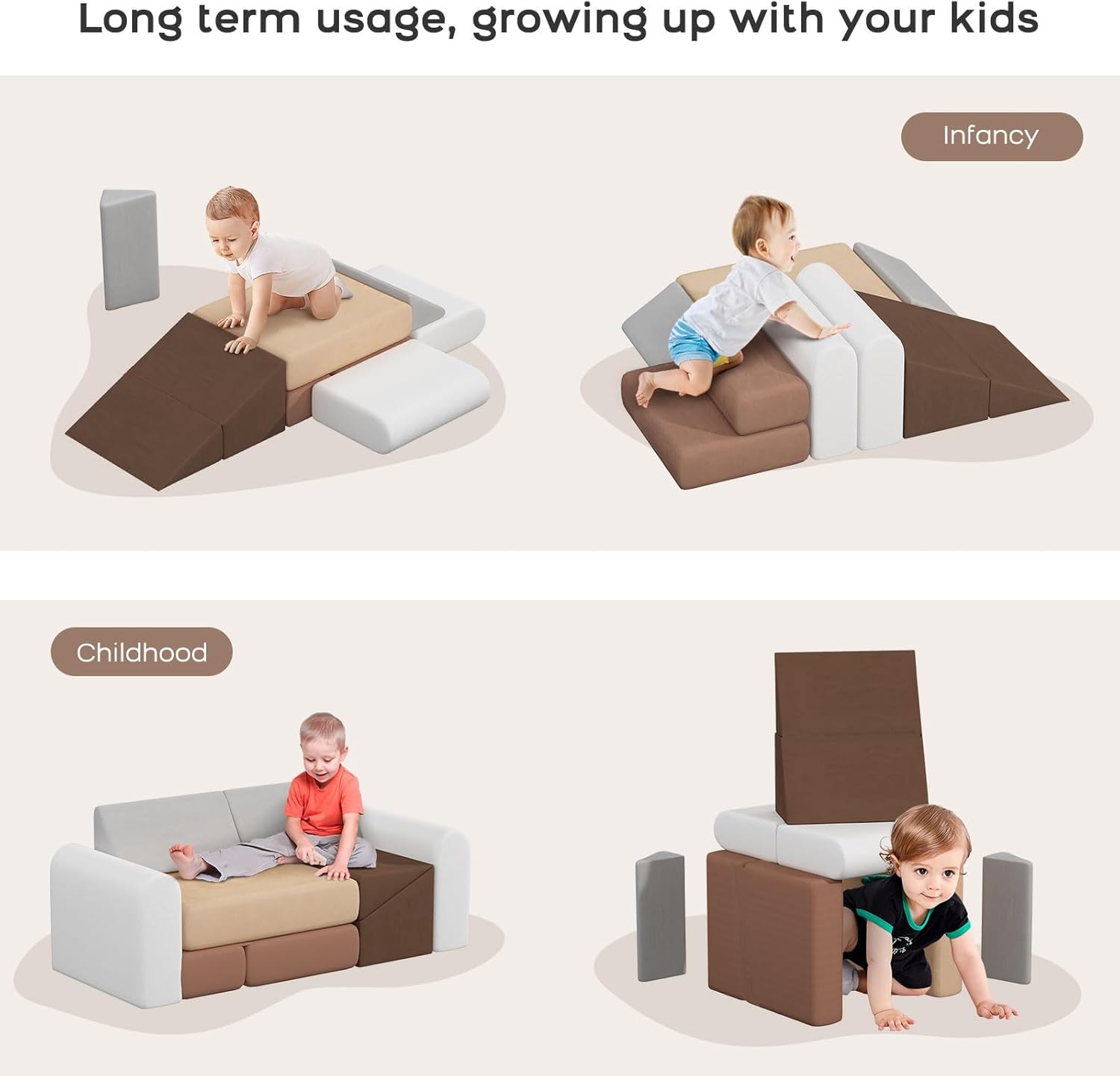 7-Piece Kids Foam Play Couch & Climbing Playset