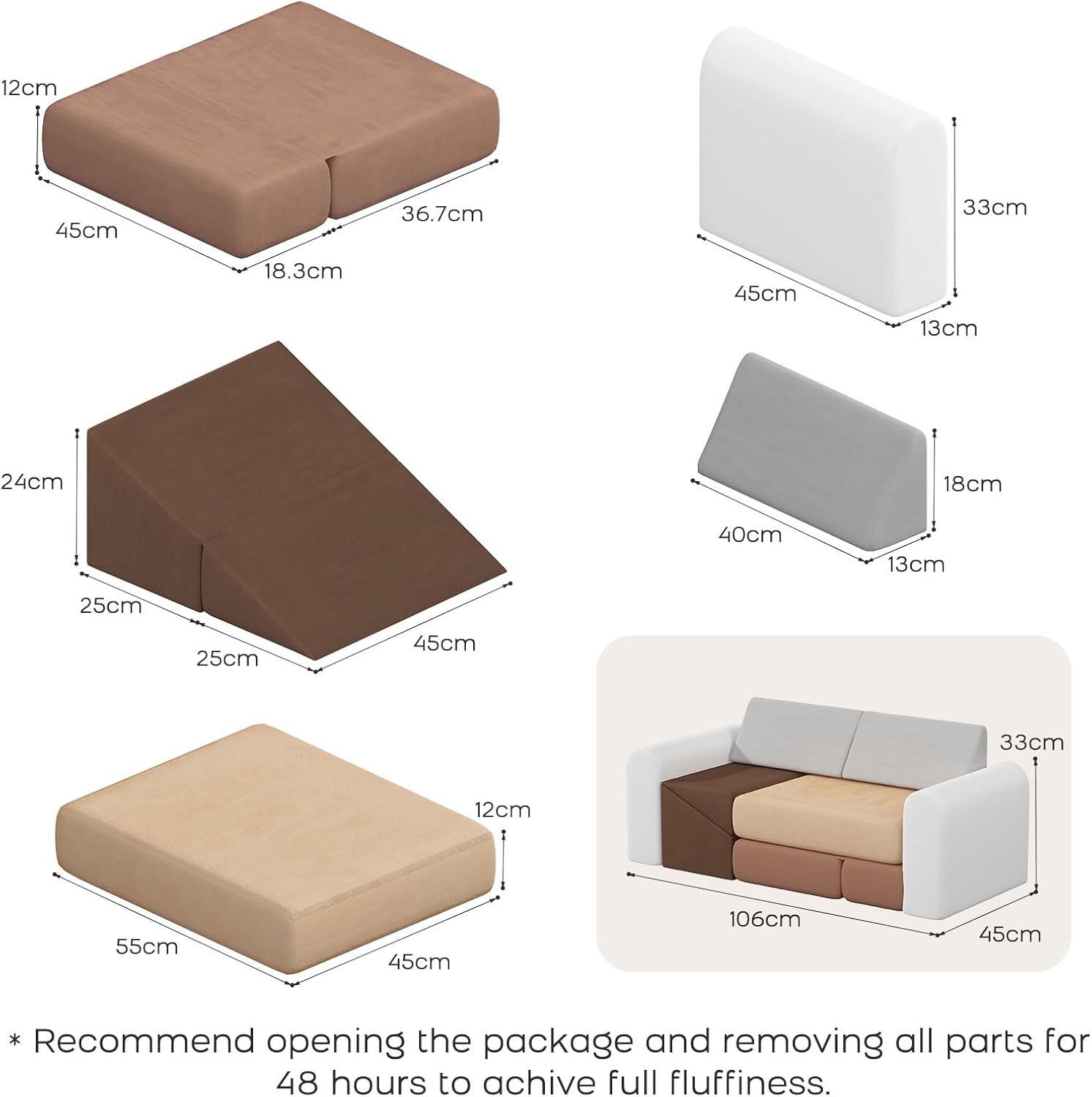 7-Piece Kids Foam Play Couch & Climbing Playset