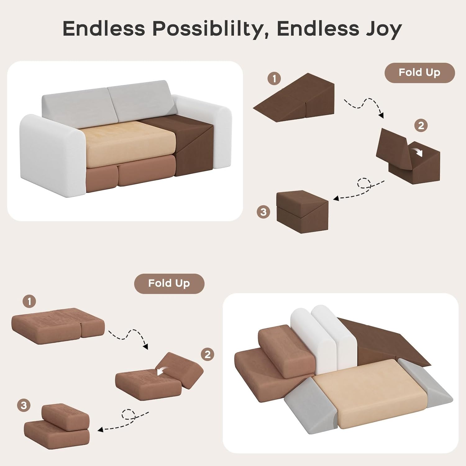 7-Piece Kids Foam Play Couch & Climbing Playset