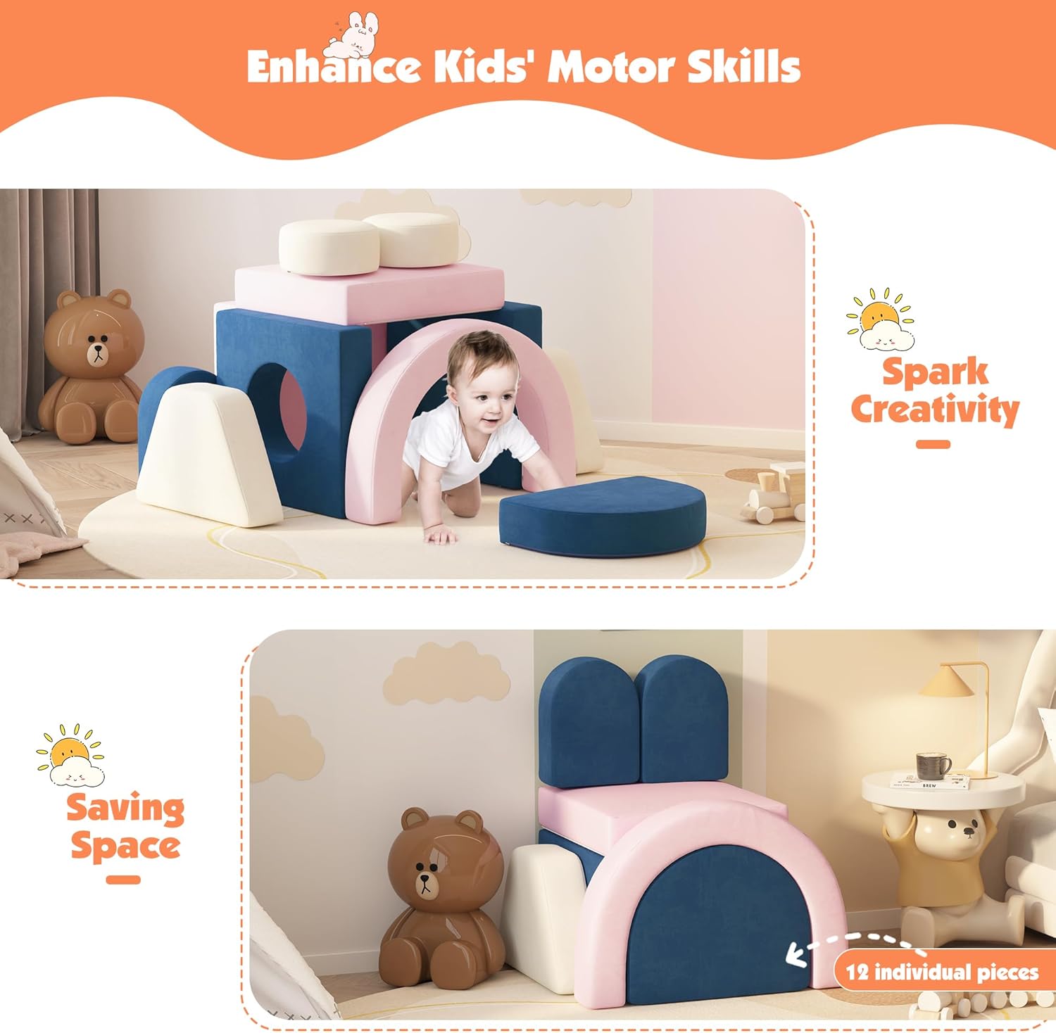 12 PCS Modular Kids Foam Play Block Couch