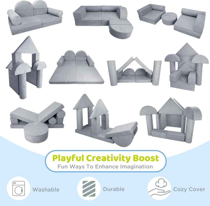 10pcs Extra-large Kids Modular Couch & DIY Play Blocks