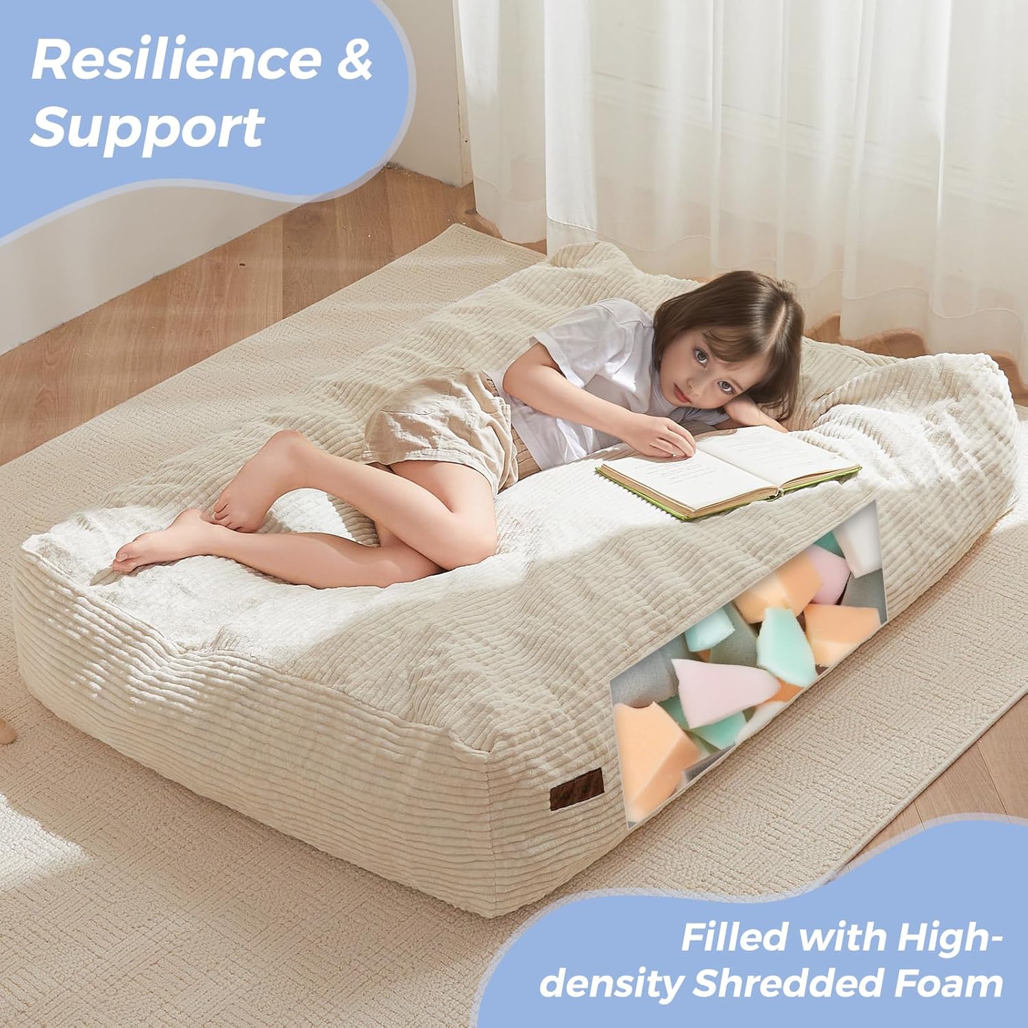 3 in 1 Kids Bean Bag Chair, Floor Sofa Bed and Mattress Lounger