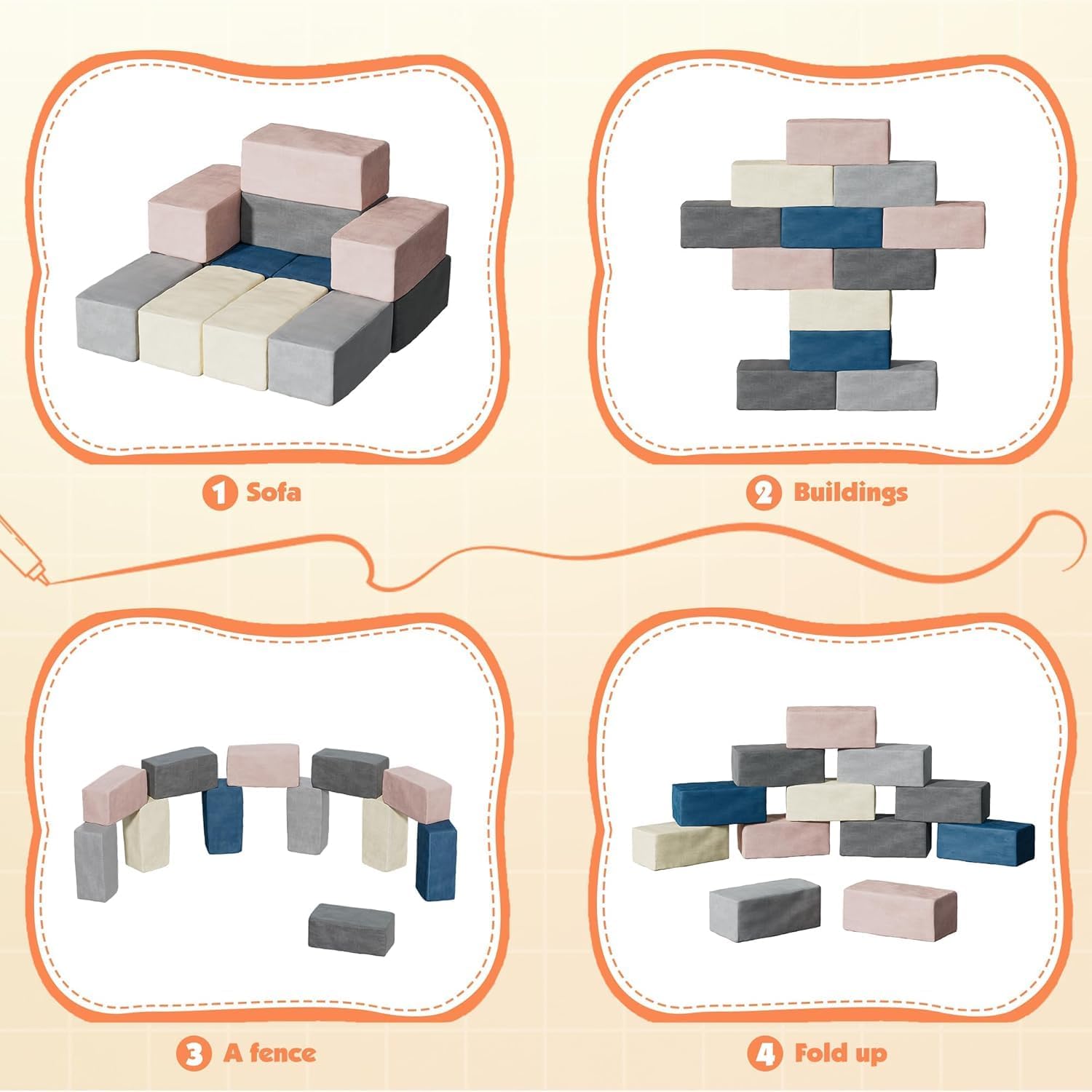 12PCS Modular Toddler Building Fortplay Set