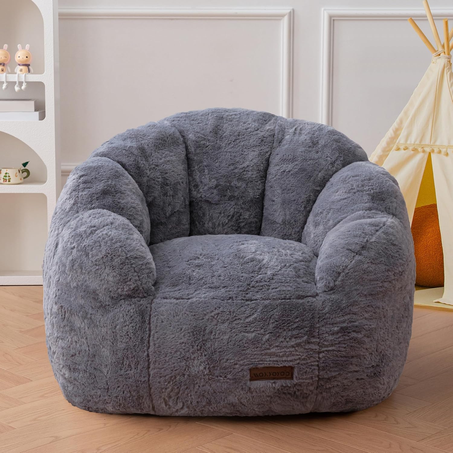 Floral Kids Bean Bag Sofa - Plush Faux Fur Toddler Couch