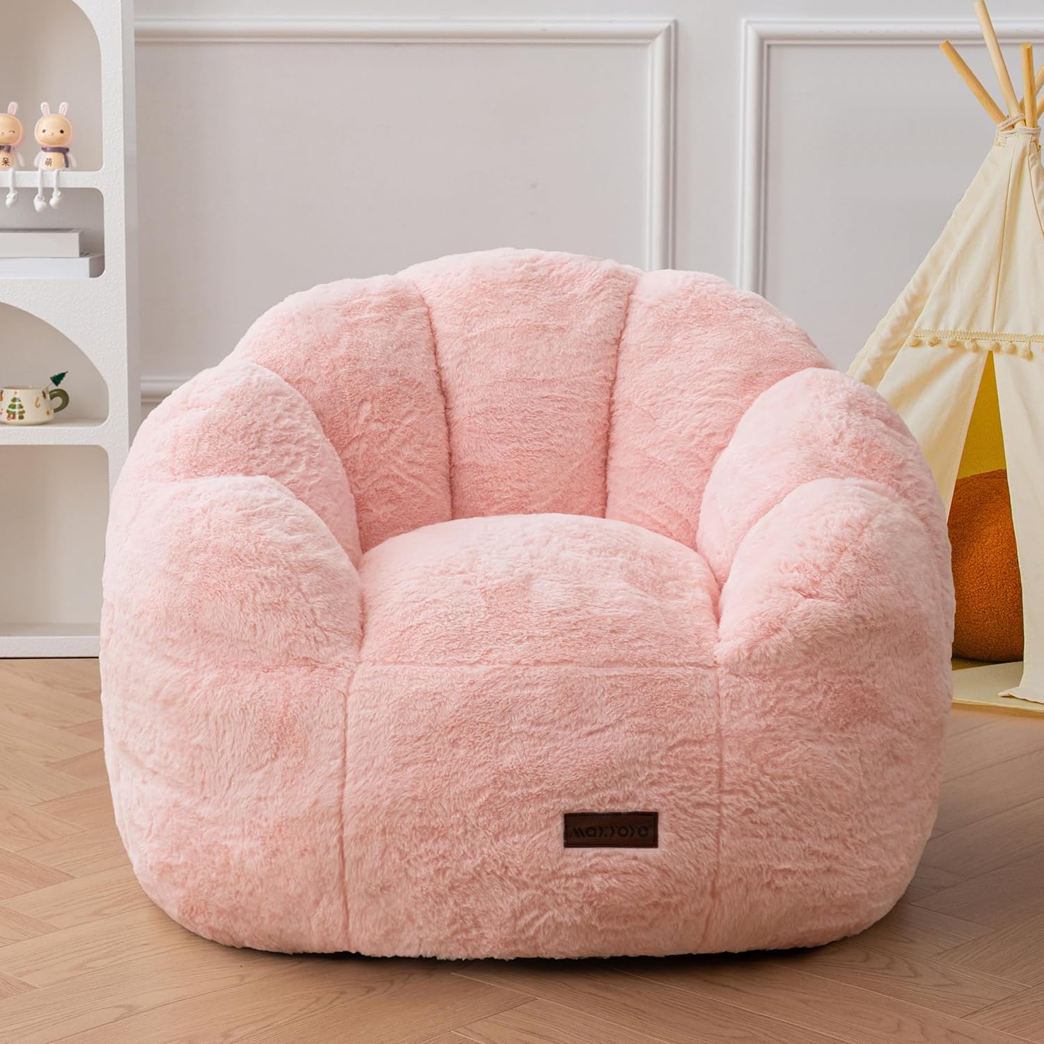 Floral Shaped Kids Bean Bag Sofa Plush Faux Fur Toddler Couch