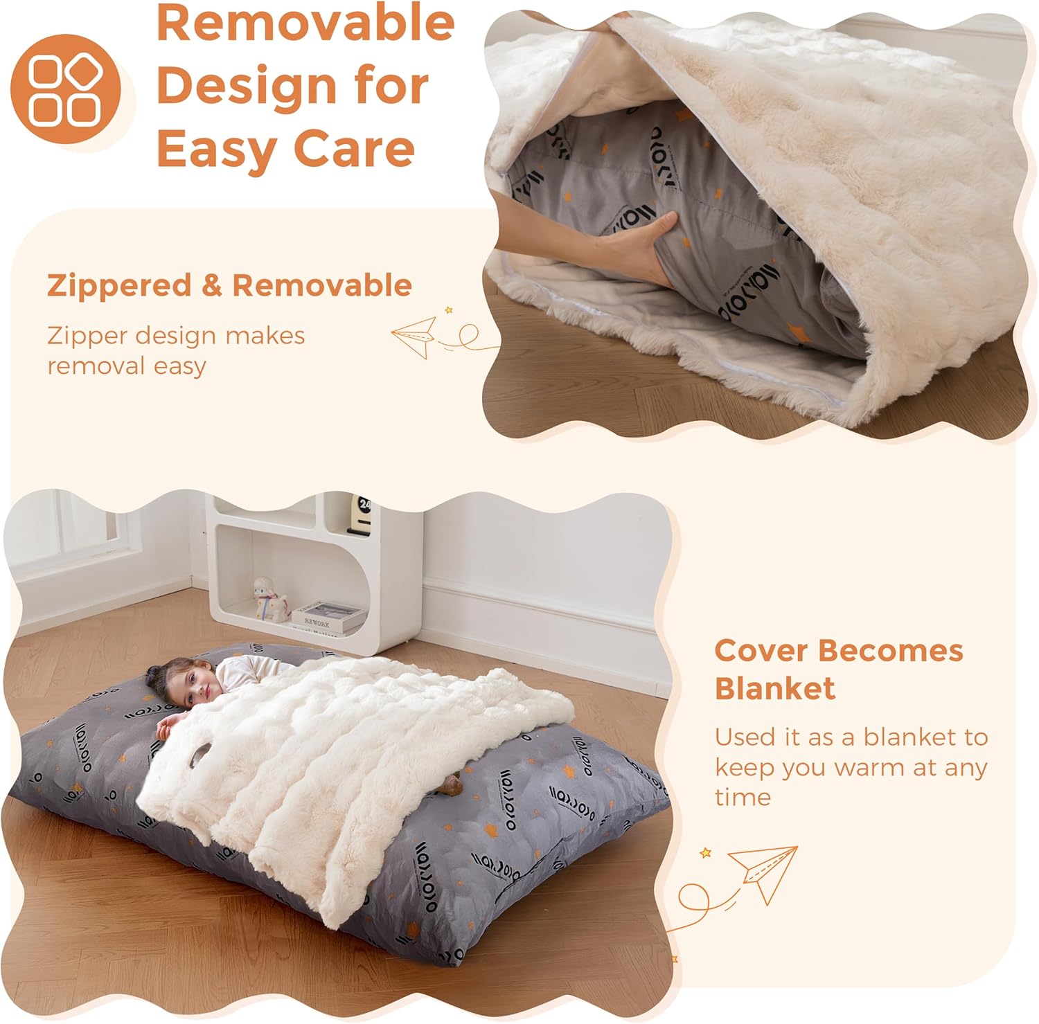 3-in-1 Kids Convertible Bean Bag Chair, Sofa Bed & Floor Cushion