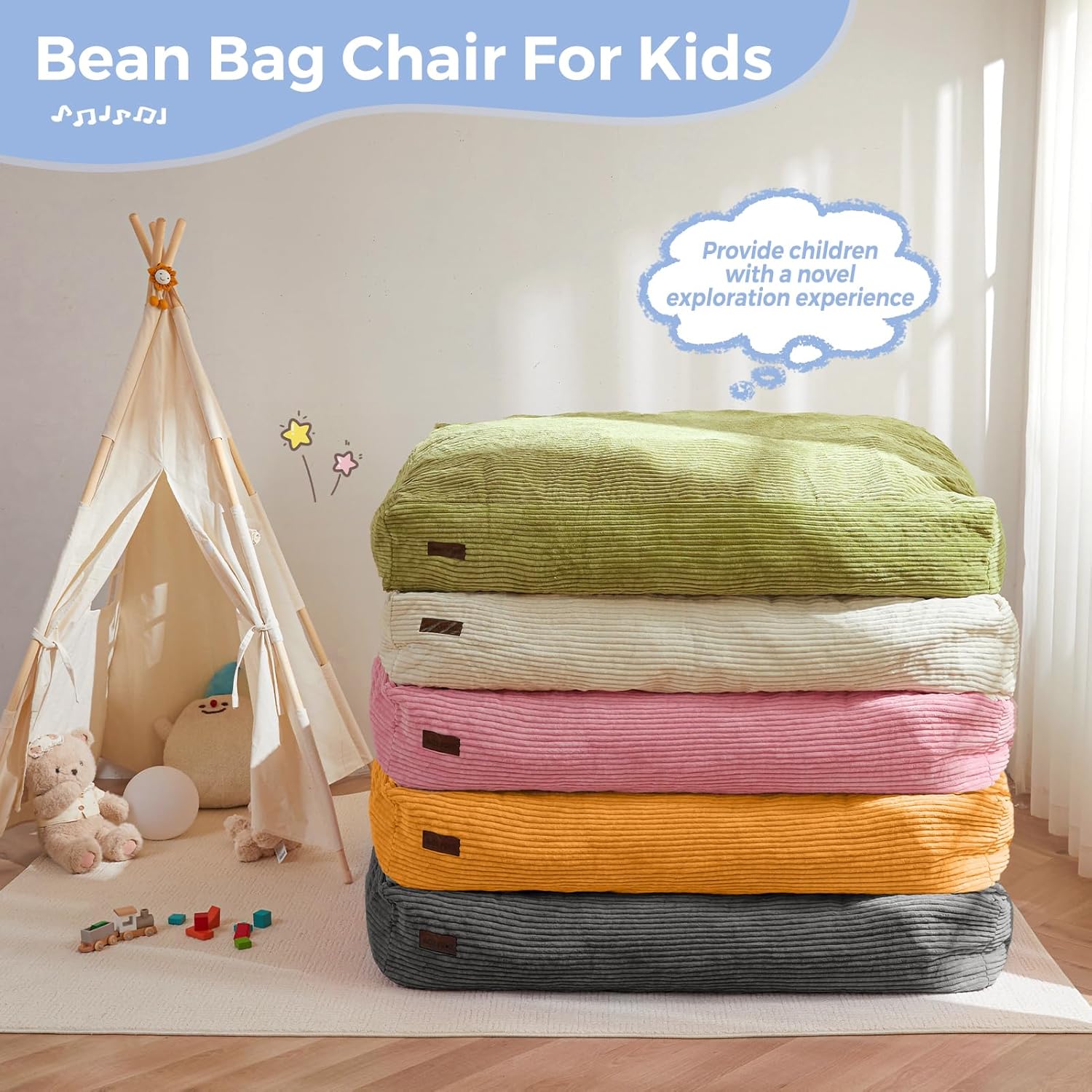 3 in 1 Kids Bean Bag Chair, Floor Sofa Bed and Mattress Lounger