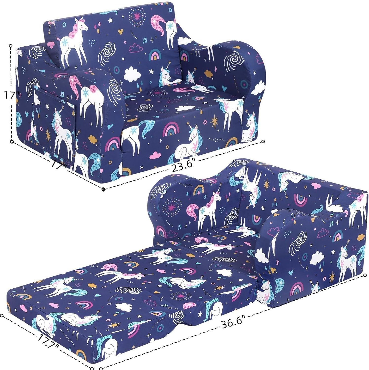 Rainbow Unicorn Print Flipout Kids Sofa Bed