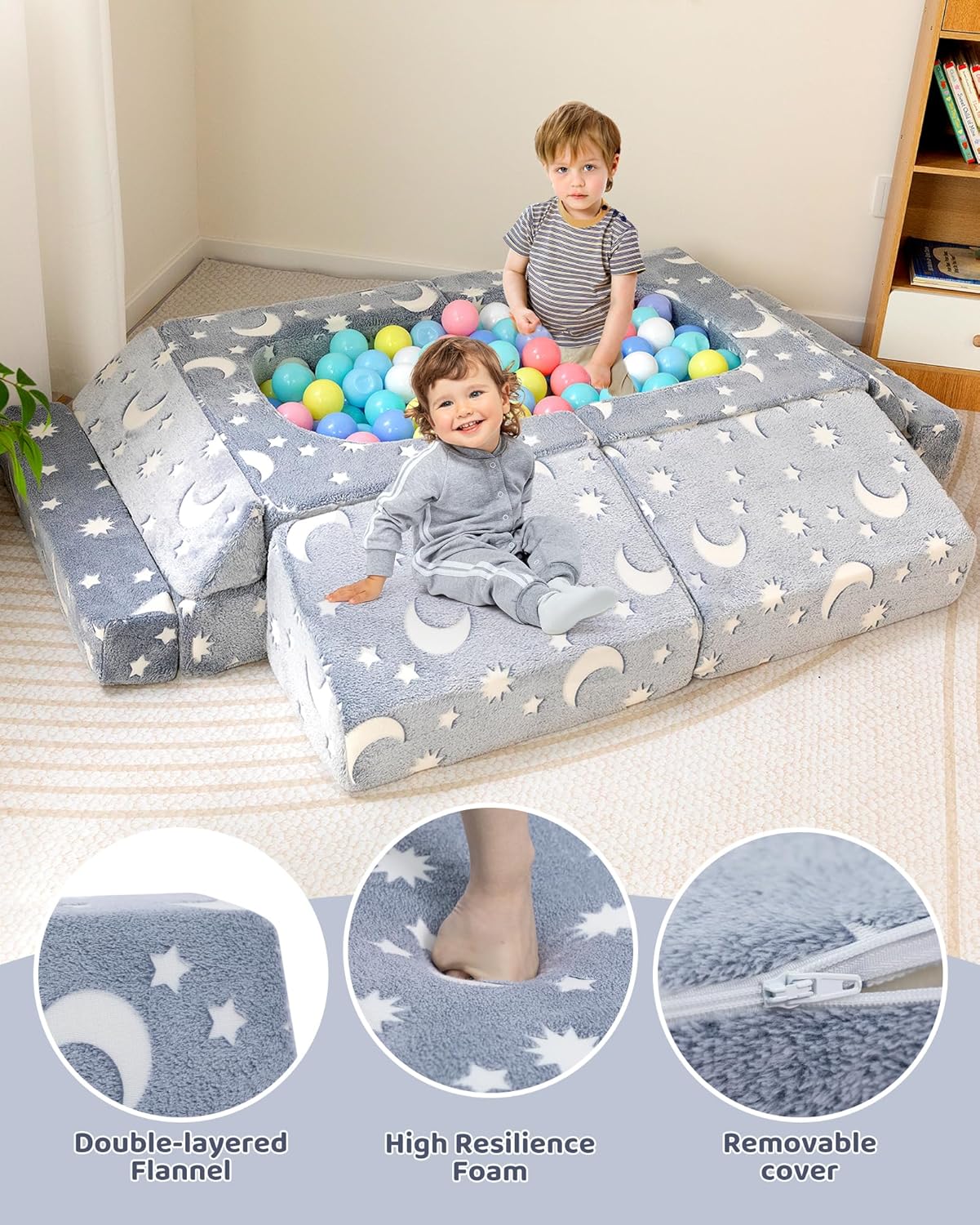 11pcs Kids Versatile Modular Couch with Green Glow