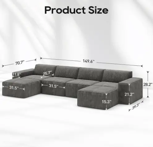 4-Seater Modular Boneless Compression Sofa with Ottoman
