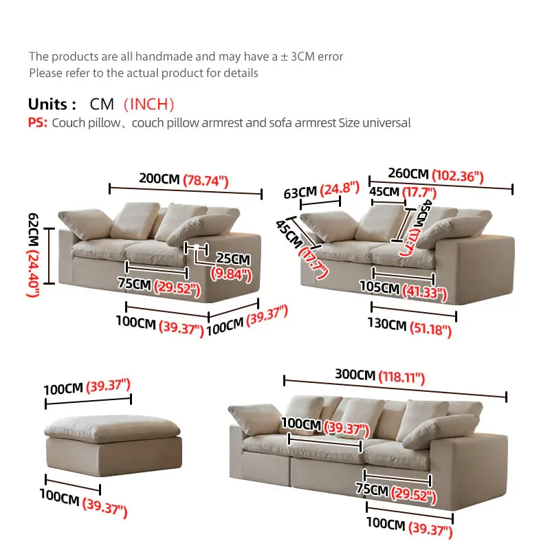 French Style Cloud Modular Sectional Compression Sofa